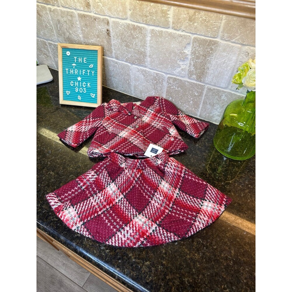 Janie and Jack 2 PC Tweed Set Red White Burgundy Pink Gray Plaid 12-18M NWT